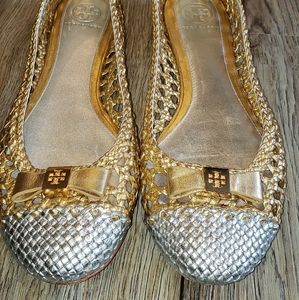 Tory Burch Carlyle Woven Metallic Flats